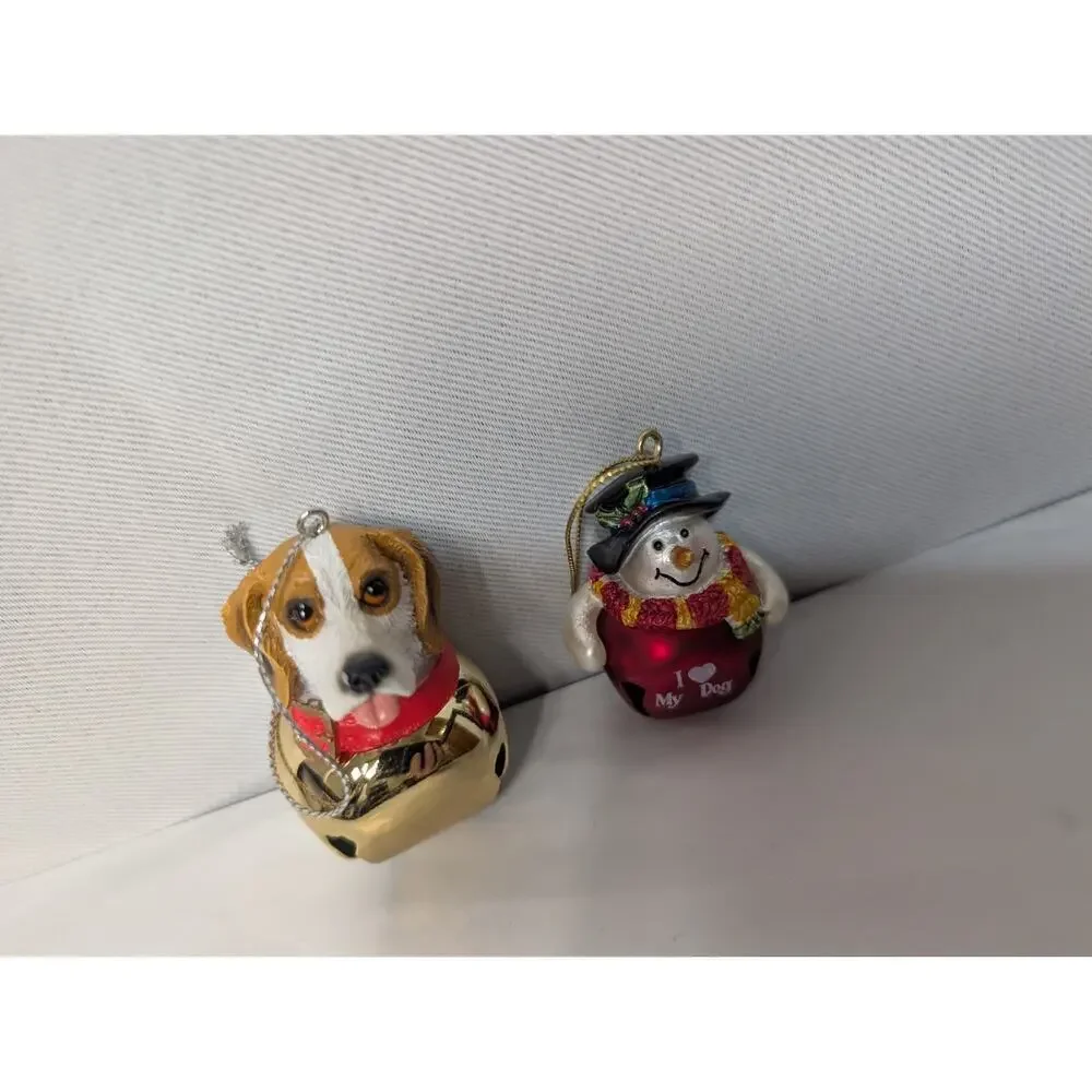 Jingle Bell Set Of 2 Ornaments Beagle And Snowman I Love My Dogs